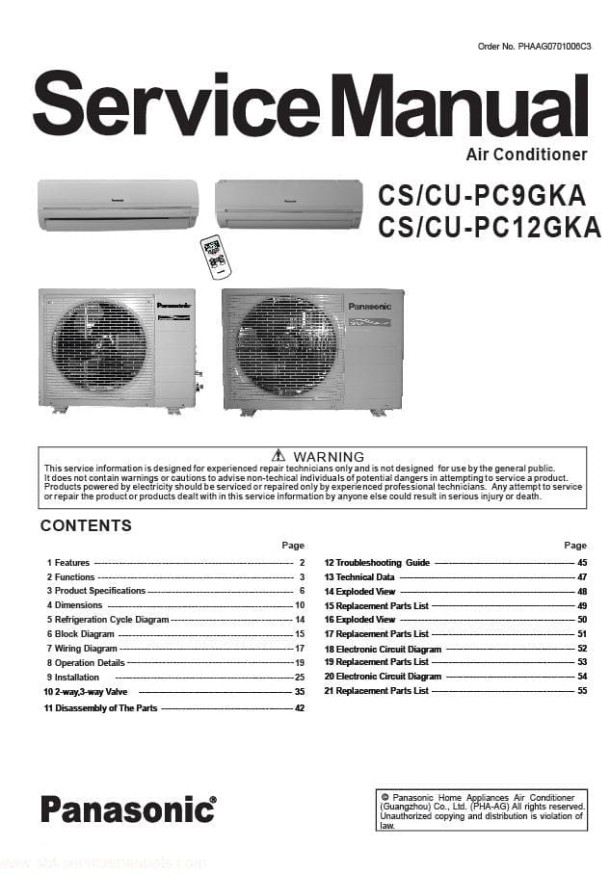 CS-PC9GKA, CS-PC12GKA, CU-PC9GKA, CU-PC12GKA